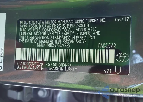 2018 Toyota C-Hr Xle из США, поврежденный, VIN NMTKHMBX4JR024785